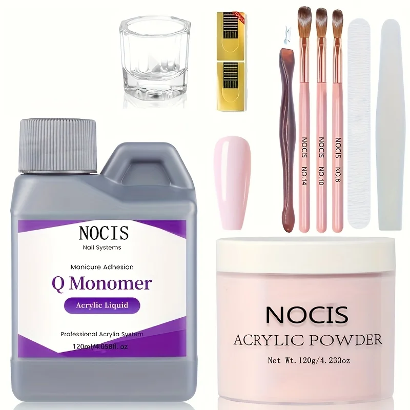 Komplettes Acryl-Nagelset für Anfänger: Rosa Pulver & Flüssigkeitsset mit Nagelpinsel & Maniküre-Werkzeugen - DIY Nagelkunst für den Heimsalon