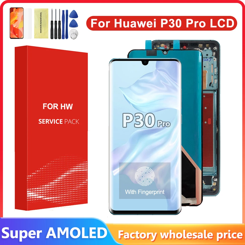 

Super AMOLED Display For Huawei P30 Pro LCD Display Touch Screen Digitizer Assembly With Frame VOG-L29 VOG-L09 VOG-L04 LCD