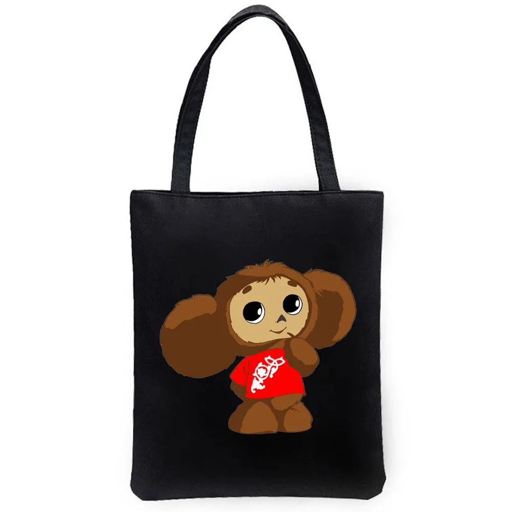 Cute Cheburashka Russian Cartoon Funny Lovely Monkey Fashion Girls Handbags Tote Bags Women Canvas Shoulder Shopper Bag