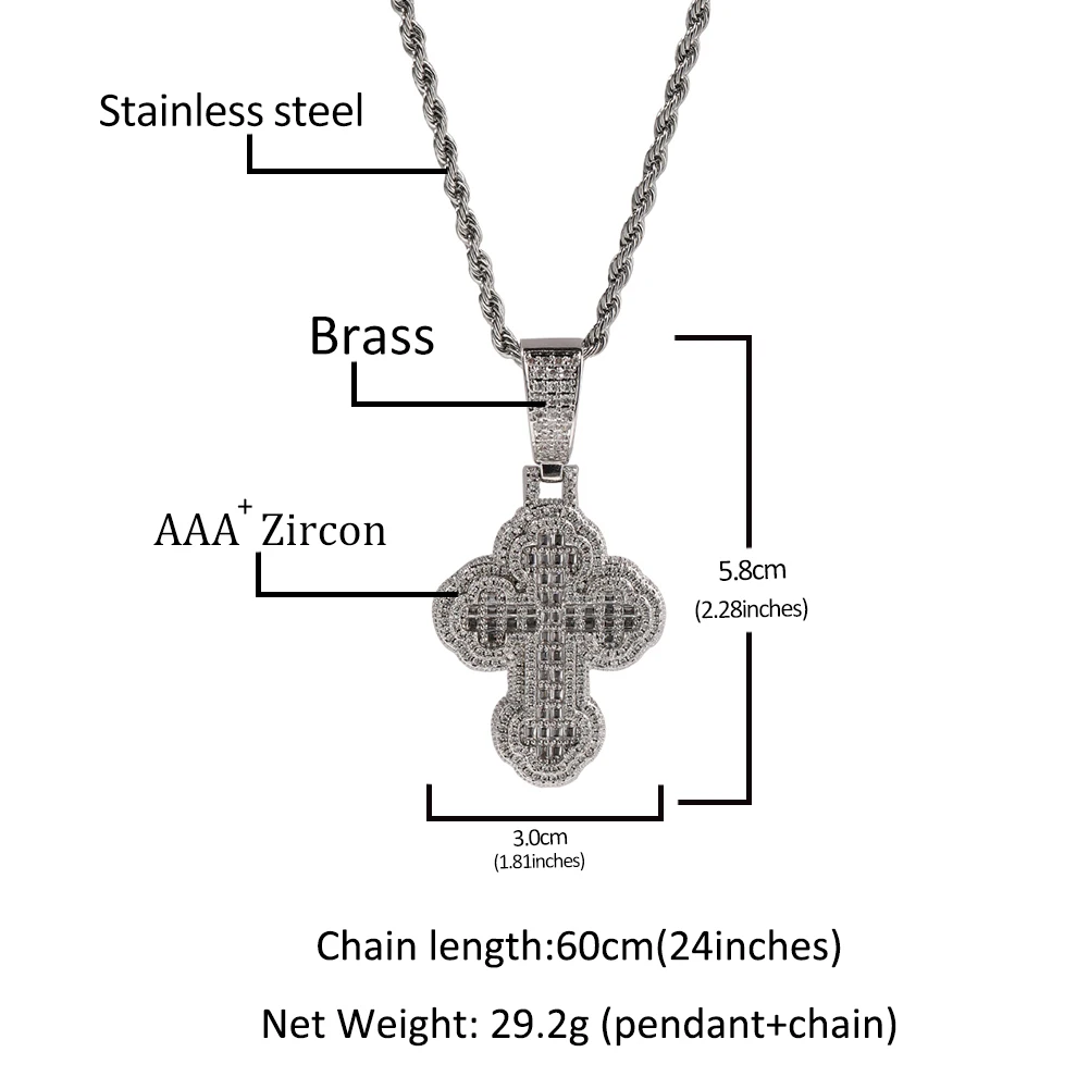 UWIN Fashion Jewelry Iced Out Crosses Pendant Necklaces for Women Men Cubic Zircon Cross Charms Baguettecz Hip Hop Accessories