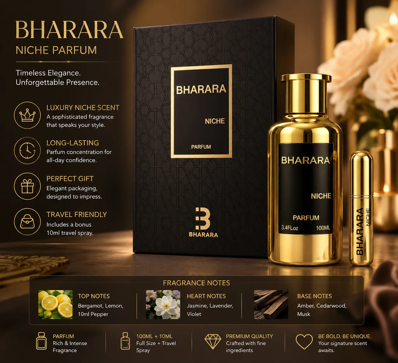 Niche Bharara Unisex 3.4 oz Parfum Spray Unique Fragrance for Men and Women