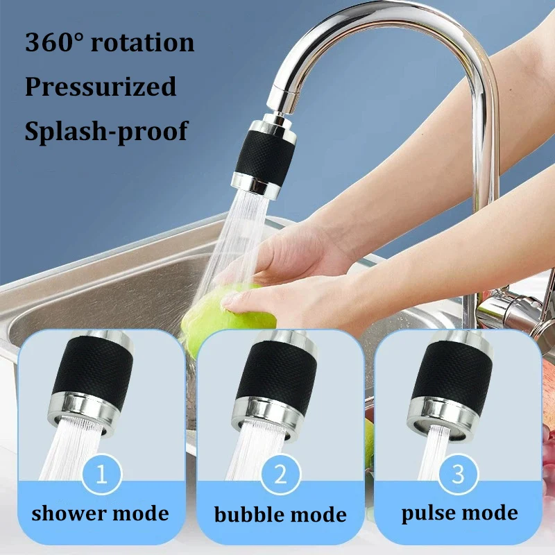 3 Modes Anti-splash Bubbler 360° Rotatable Faucet Filter Extender Adapter Pressurized Water Outlet Water Saving Aerator