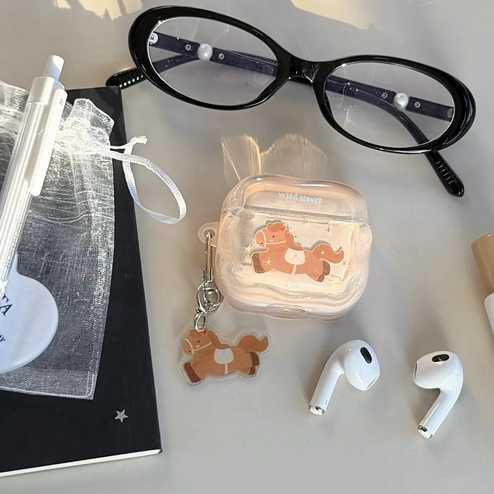 

Cute pink running pony headphone protective case, suitable for AirPods4/3/2Pro/2/3, with pendant, new shockproof protective case