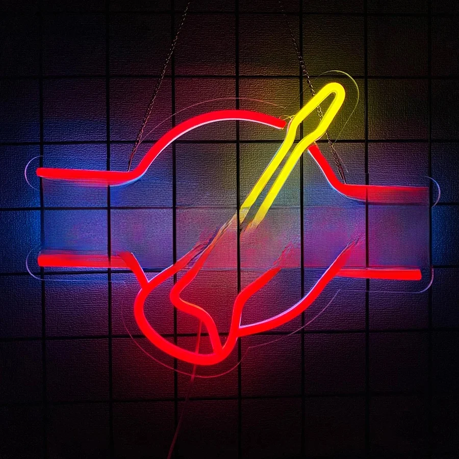 Enseigne au néon Rock Roll Music, icône de guitare LED alimentée par USB, utilisée pour le studio de musique, la musique en direct, la décoration de fond du studio d'enregistrement.