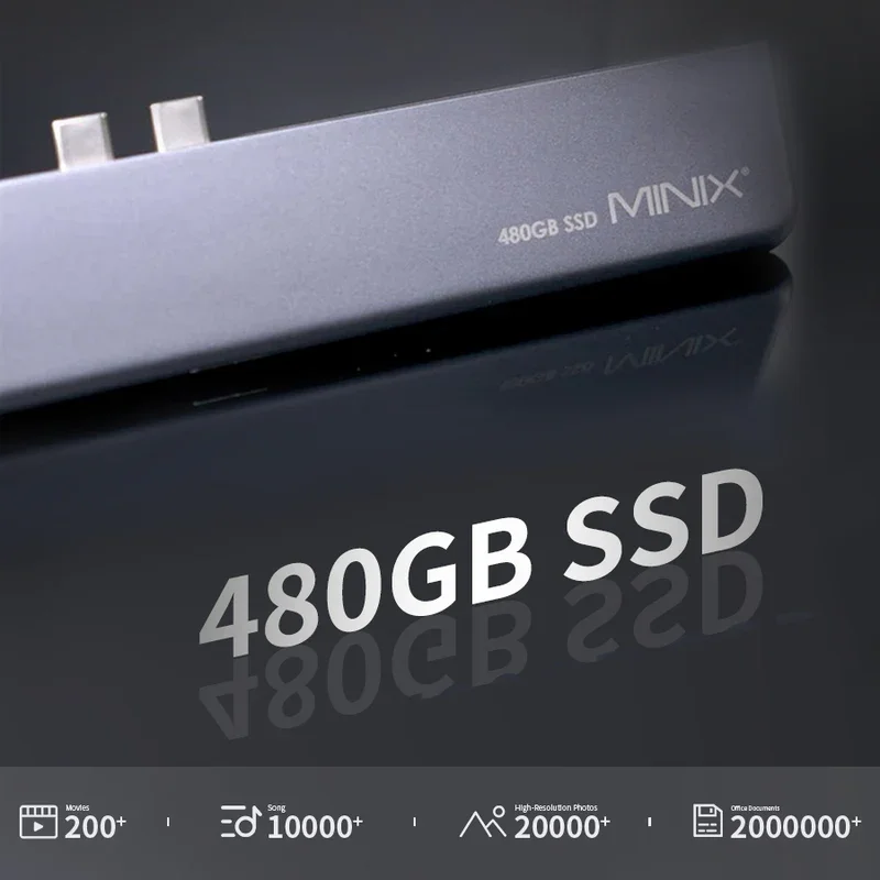 MINIX NEO SD4 USB-C Multiport Adapter 480GB SSD Storage Hub for MacBook Air/Pro HDMI 4K@60Hz Thunderbolt 3 USB 3.0