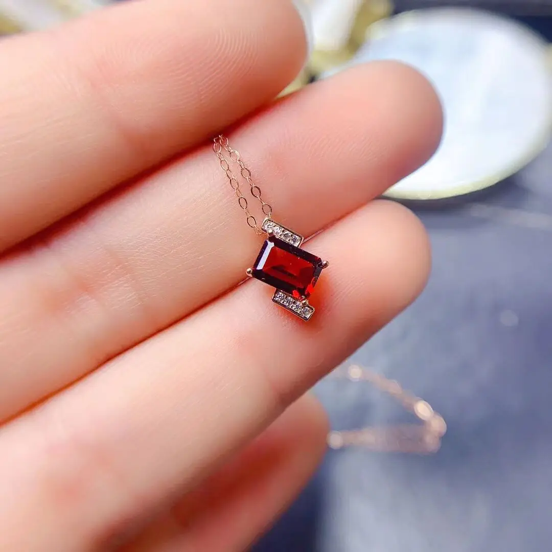

KJJEAXCMY Girls' Natural 5x7mm Red Garnet Necklace Pendant Ring Set 925 Pure Silver Plated Rose Gold Christmas Gift for Girlfrie