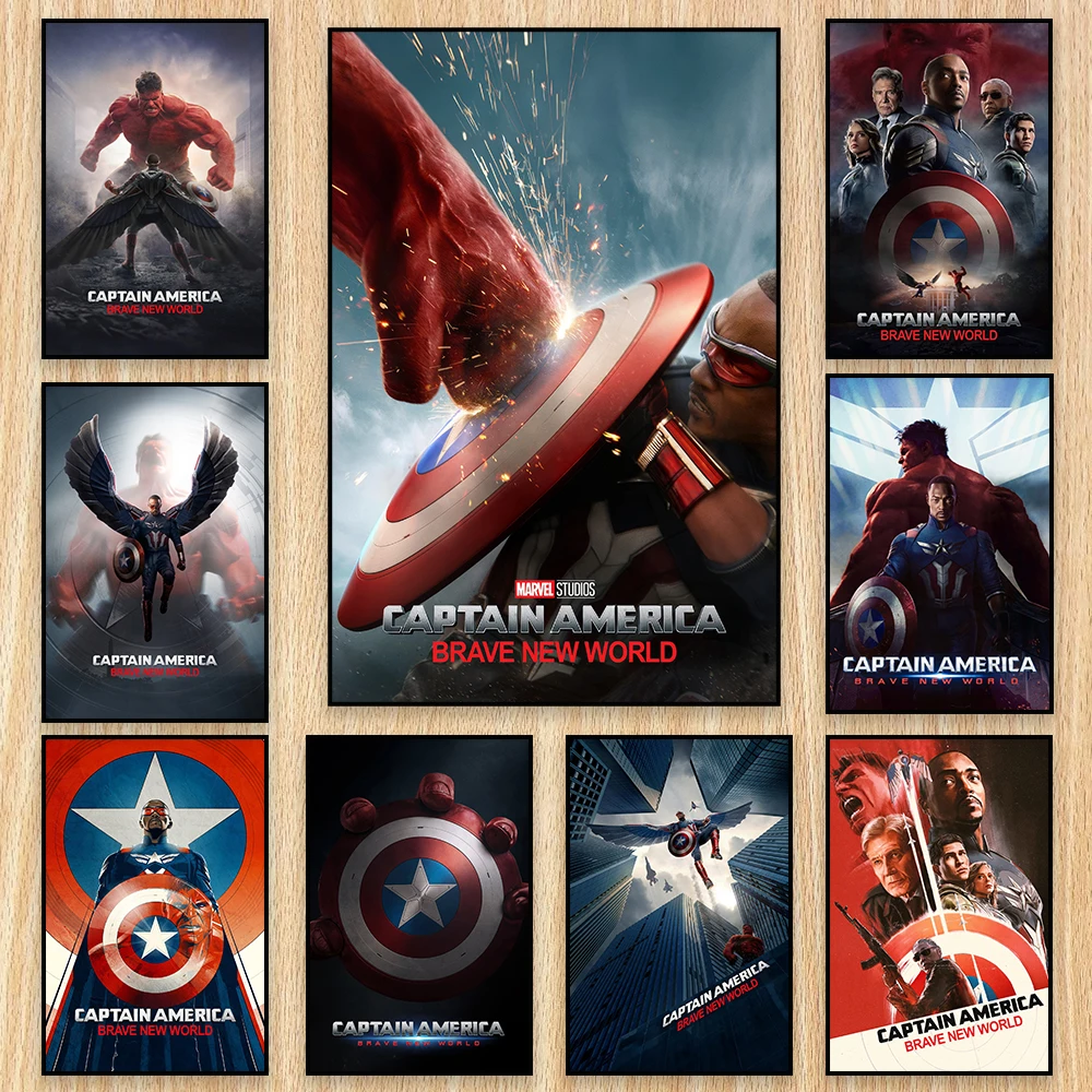 

New Movie Captain America Brave New World Poster Disney Superhero Film Print Motivational Canvas Painting Home Game Room Decor