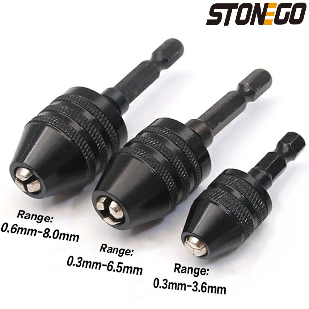 STONEGO 1PC Keyless 0.3-3.6mm/0.3-6.5mm/0.6-8.0mm Drill Chuck 1/4