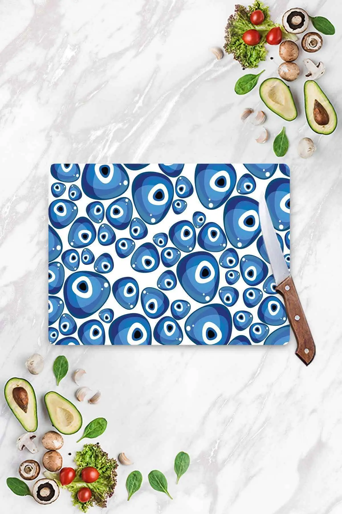 Modern Healthy Decorative Glass Cutting Board Evil Eye Bead Patterned Rectangular Cutting Board 20x30/30x40 cm Fast shipping