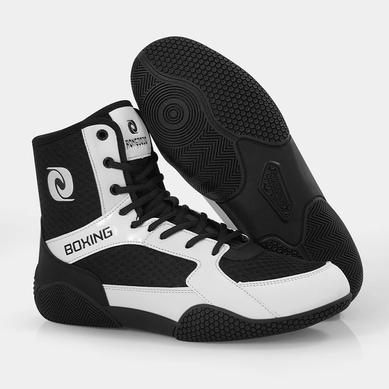 Fitness Boxing Shoes Men Wrestling Shoes Breathable Non-slip Sole High-Top Ankle Shoes for Sanda Combat Fighting Training Boots