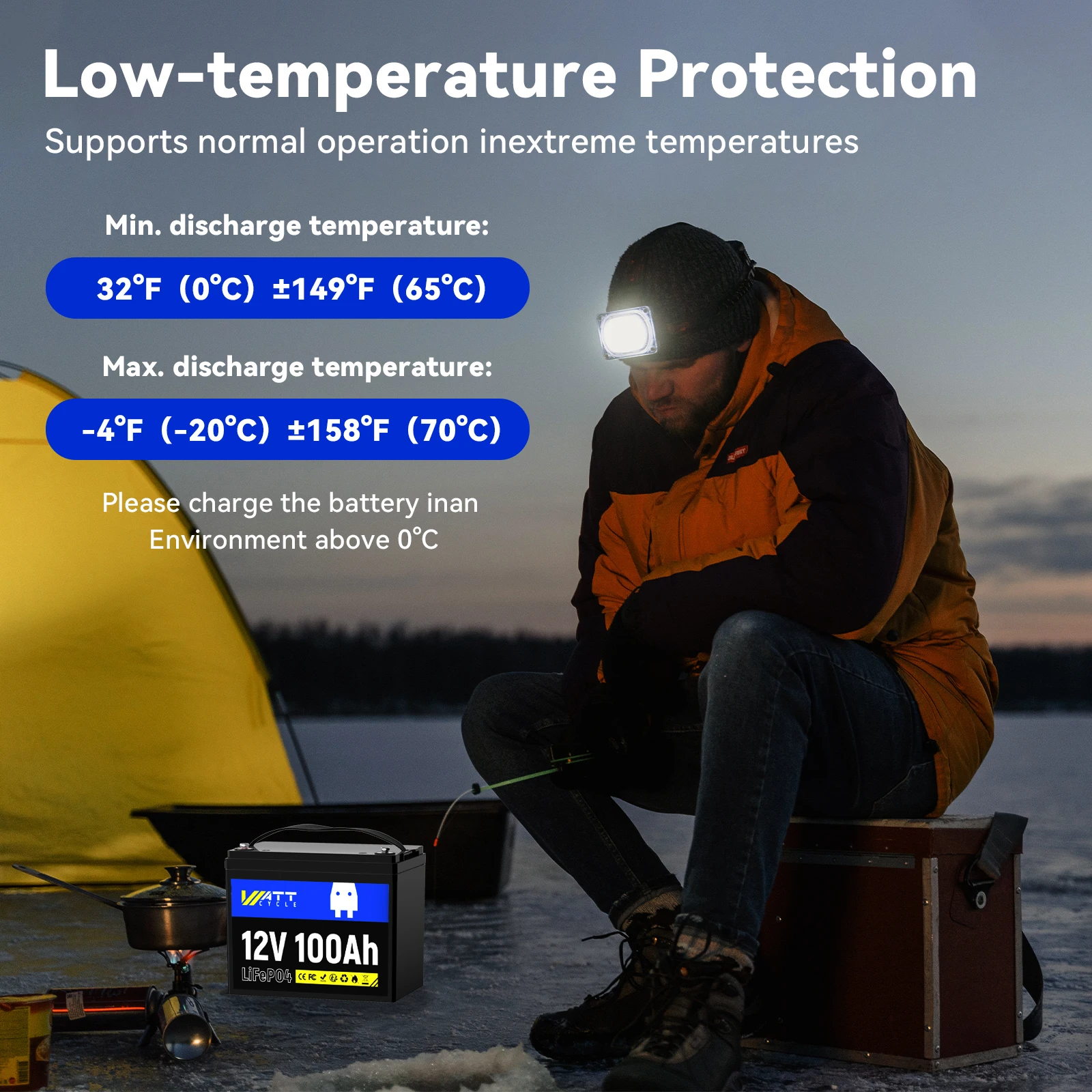 WattCycle 12V100AH LiFePO4 بطارية ليثيوم 2 قطعة 15000 + دورات مع 100A BMS دائم متعدد الاستخدامات لشاحنات التصيد عربة جولف #4