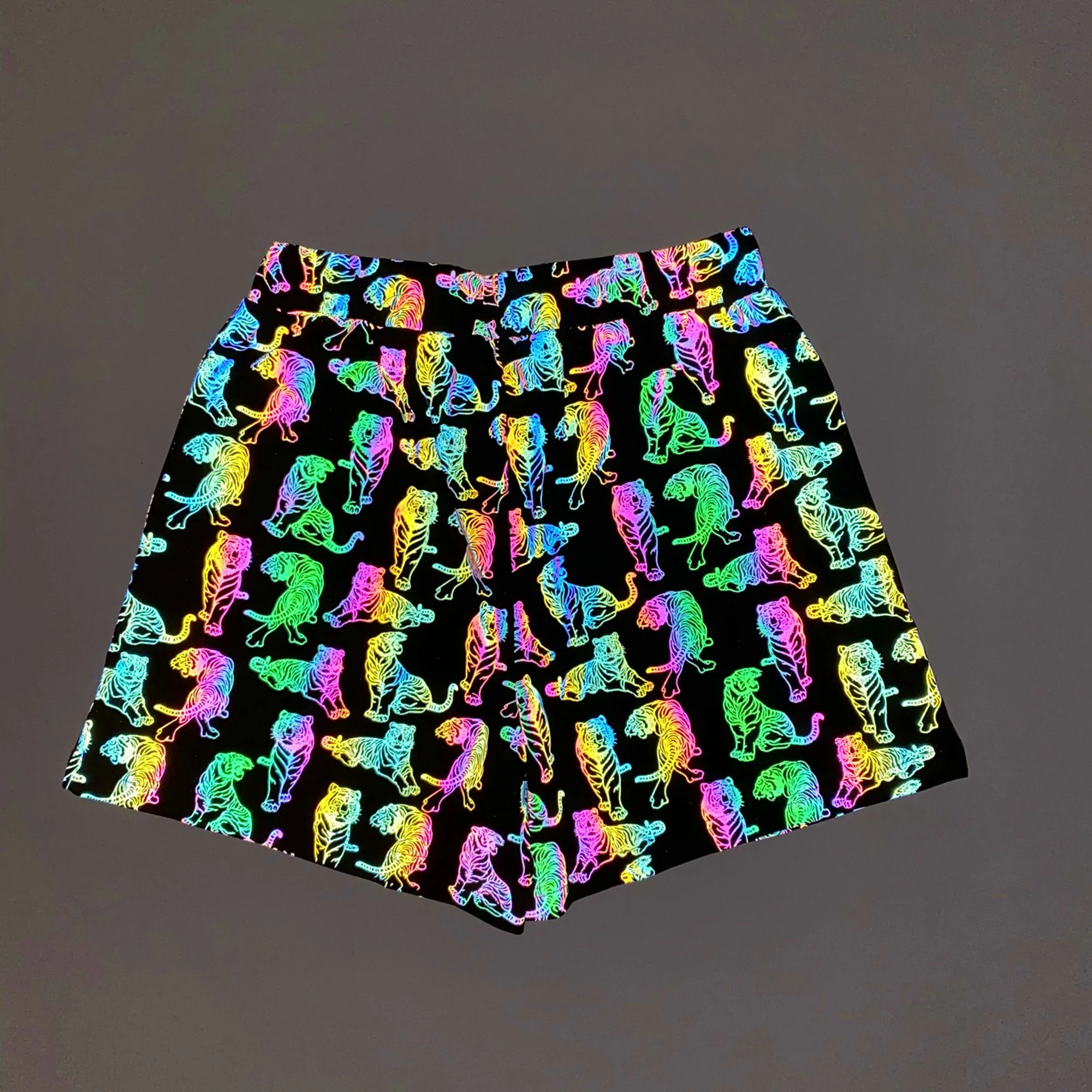 Mannen Holografische Running Reflecterende Regenboog "Tiger Patroon" Gear Uitstekende Lopers Jogger Sport Shorts