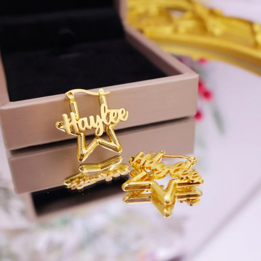 

LeeChee 25mm Star Hoop Custom Name Earloop Birthday Personalized Name Earring Gift