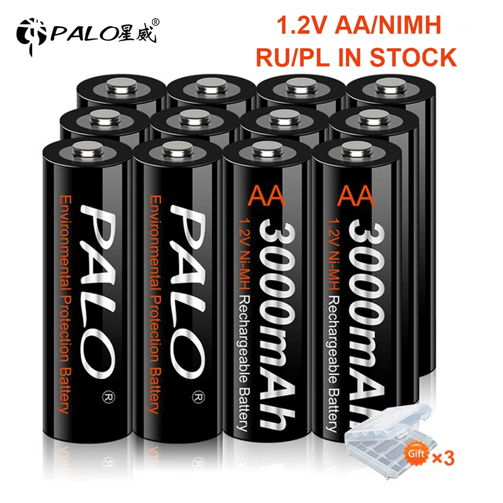 

PALO AA Rechargeable Battery 3000mAh 1.2V AA NIMH NI-MH Batteries HR6 aa Cell Low Self-Discharge AA Battery for MP4 Toy Car