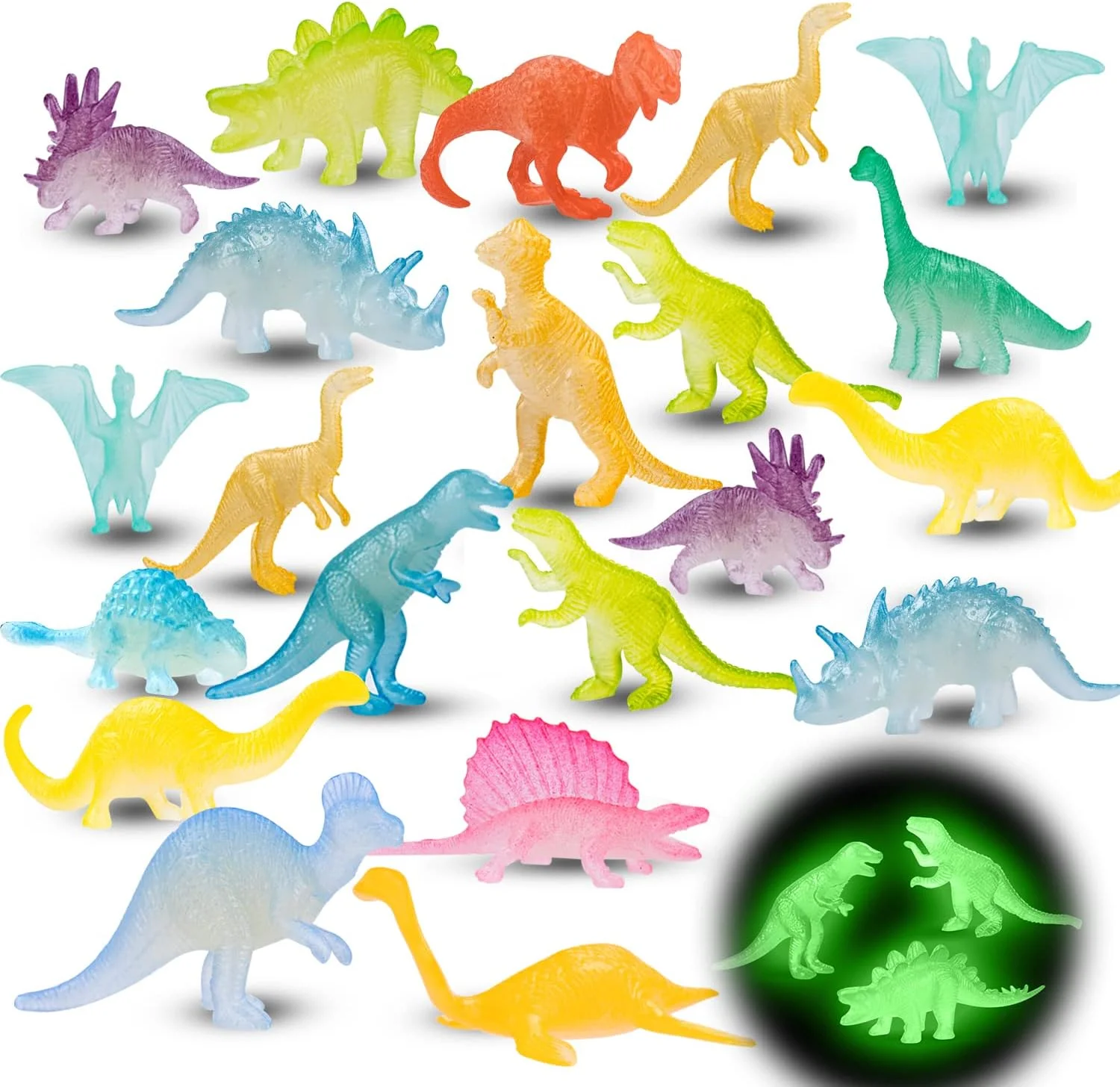

48Pcs Glow in Dark Mini Dinosaur Figures Kids Easter Egg Fillers Basket School Birthday Party Favors Supplies Dino Cupcake Toppe