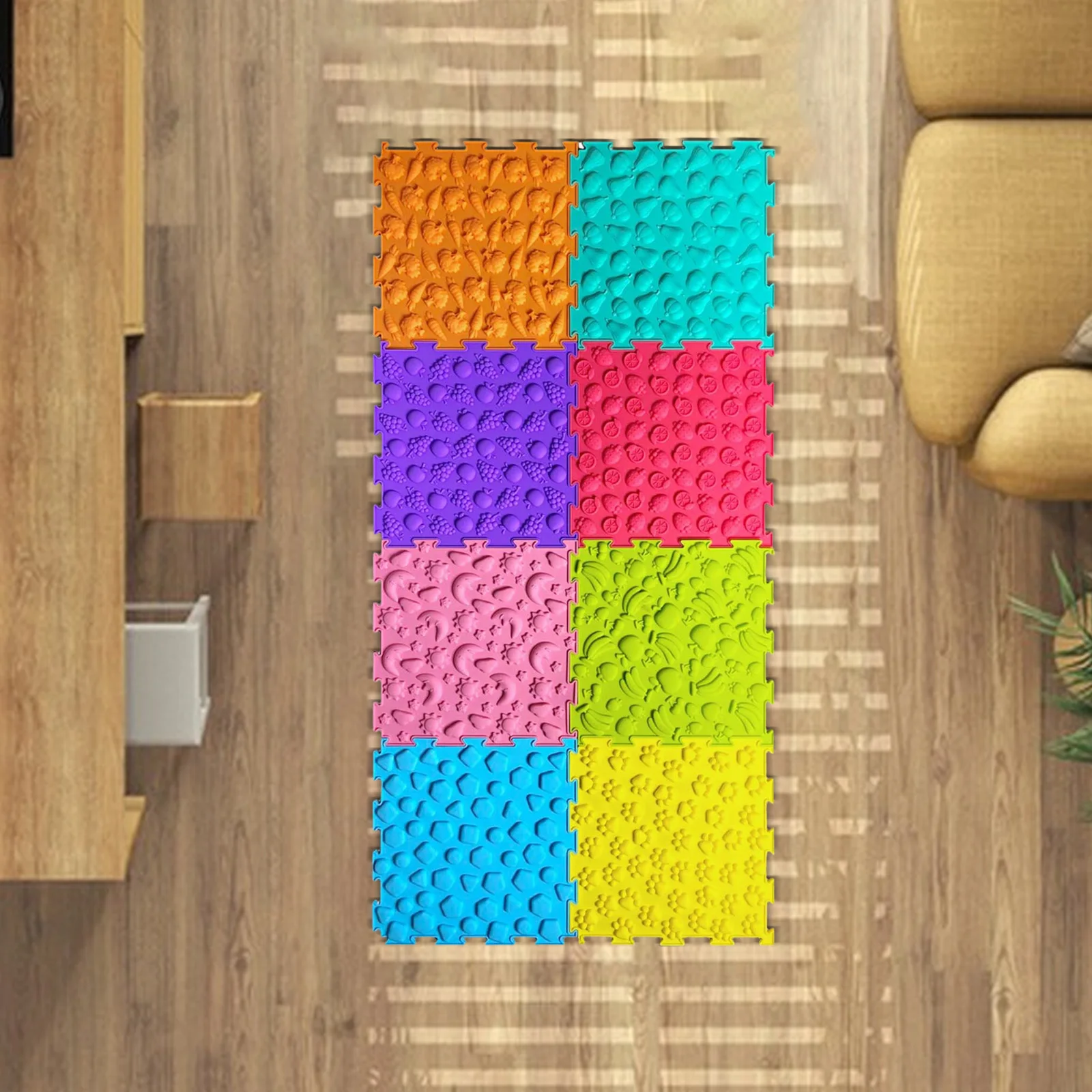 Massage Sensory Puzzle Mat Textured Sensory Mat Anti Slip Color Perception Foot Massage Mat for Adults Boys Girls Indoor