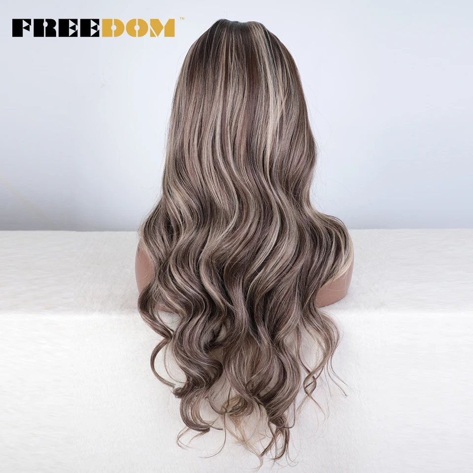 FREEDOM Synthetic Lace Front Wigs For Women Long Body Wavy Hair Lace Wig Brown Ombre Blonde Wigs Heat Resistant Cosplay Wig