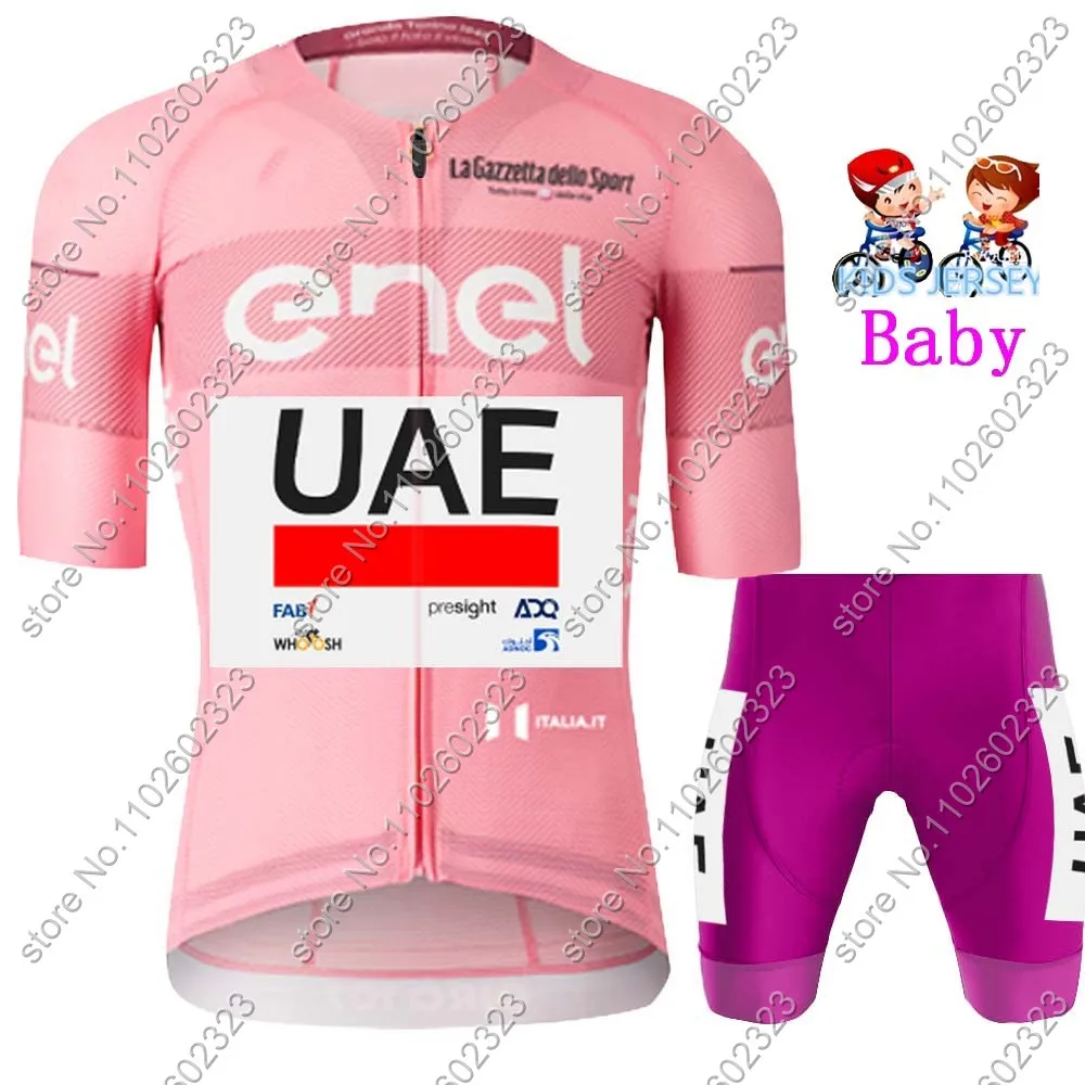 Kids UAE Cycling Jersey 2024 Enfant Slovenia Portugal Pink TDF Set Boys Girls Cycling Clothing Children Bike Suit MTB Maillot