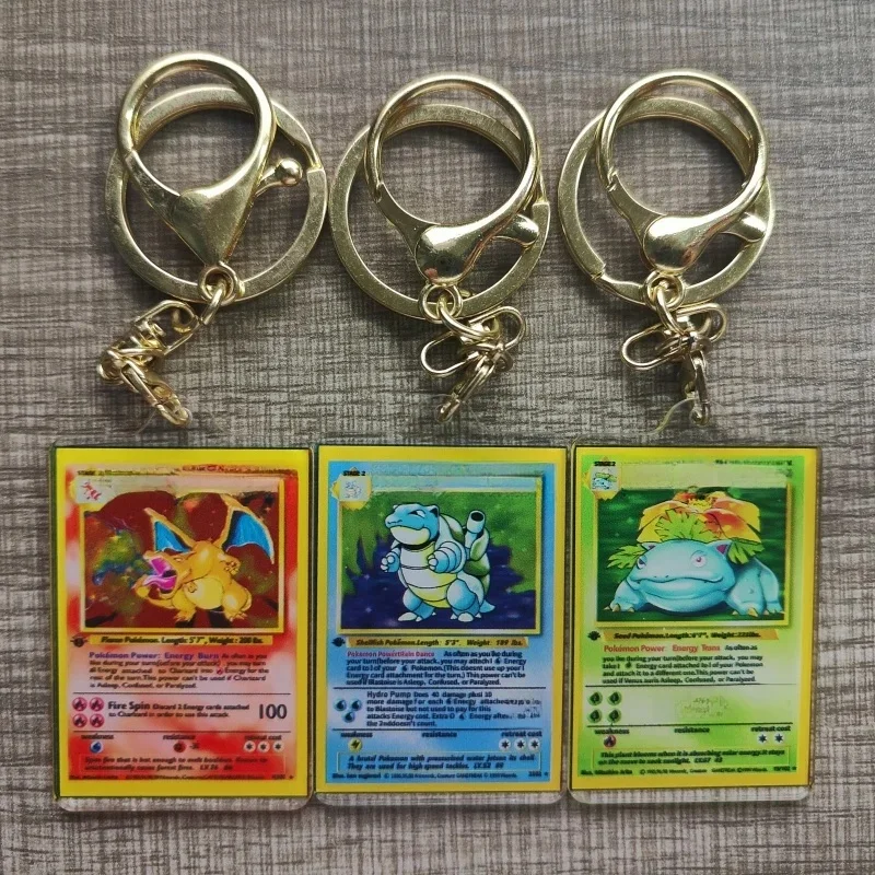 Porte-clés Pokemon Anime Charizard Blastoise Venusaur Mewtwo, petite carte, bricolage, jouet d'action en acrylique, figurines de jeu, Collection