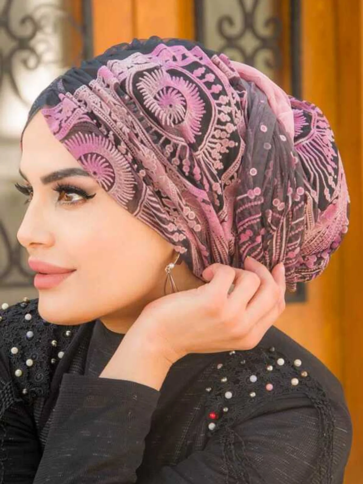 Gesammelt Wickel haube, gesteinigt Tüll Spitze Turban Schal Hijab Kleidung muslimische Mode lässig Schal moderne und stilvolle Frauen 60111