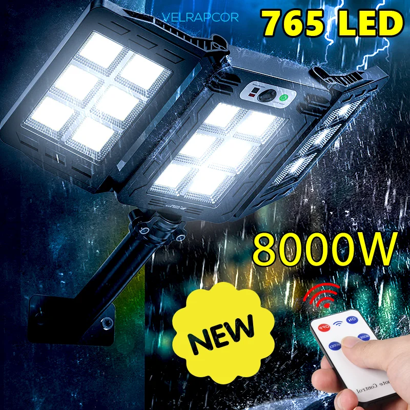 8000W Solar Light 5000mAh LED Street Lamp IP65 Waterpoof Outdoor Lighting Garden Path Yard Floodlight With Motion Sensor