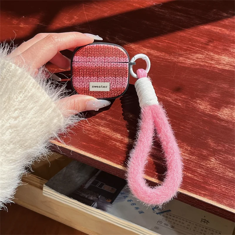 Cute sweater patterned headphone case for Apple Airpods 4 3 Pro 2 Airpods 2 Pro wool strap silicone earphone cover For Girls