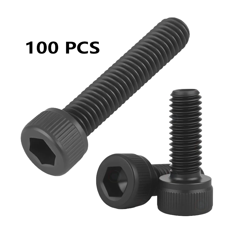100 pcs M3×16mm Full Thread Hex Socket Cap Screws, Pitch 0.5mm Black 12.9 Alloy Steel Allen Cylinder Head Bolts
