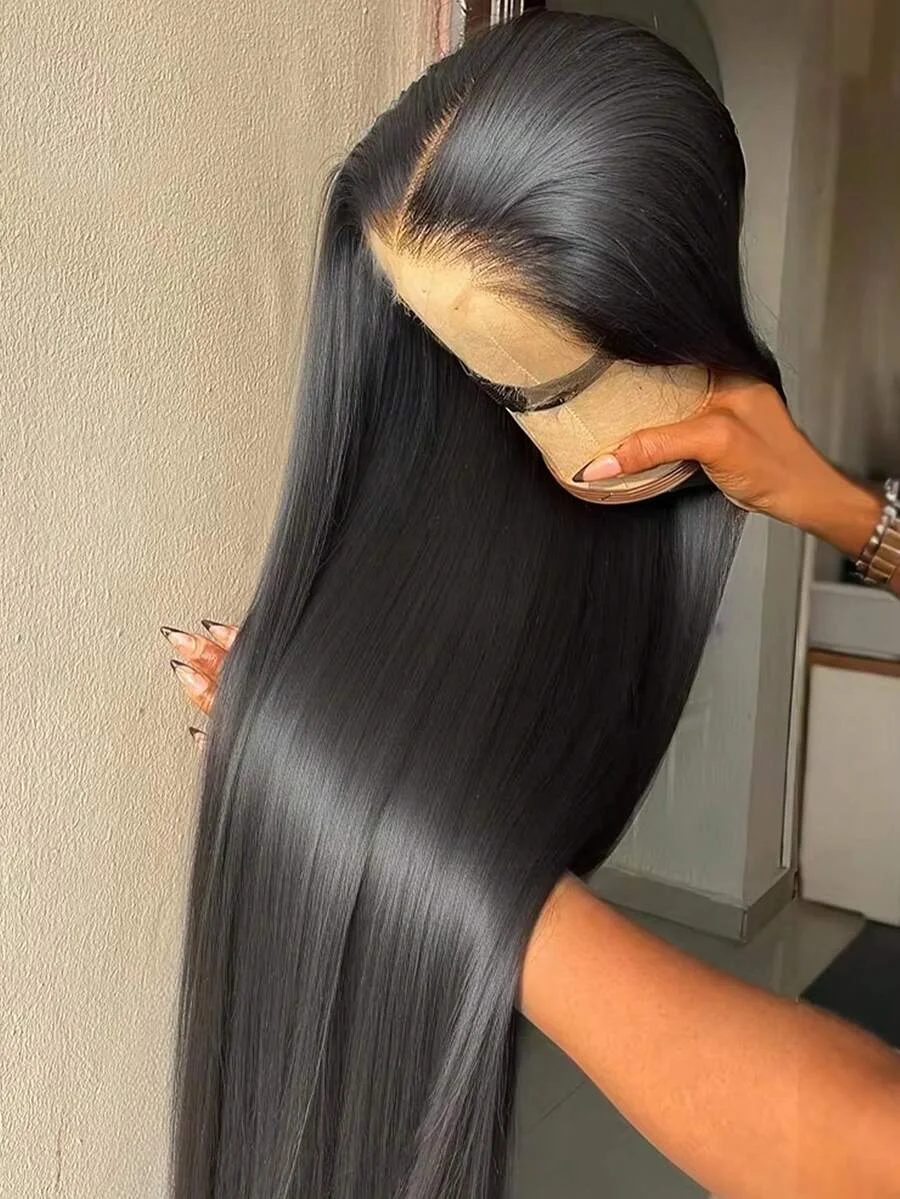 Wig Rambut Asli 34 inci 13x6 Lace Front, Kepadatan 200, Pre Plucked, Lurus, HD Lace Wig Rambut Asli, Wig Lace Frontal Lurus 13x6