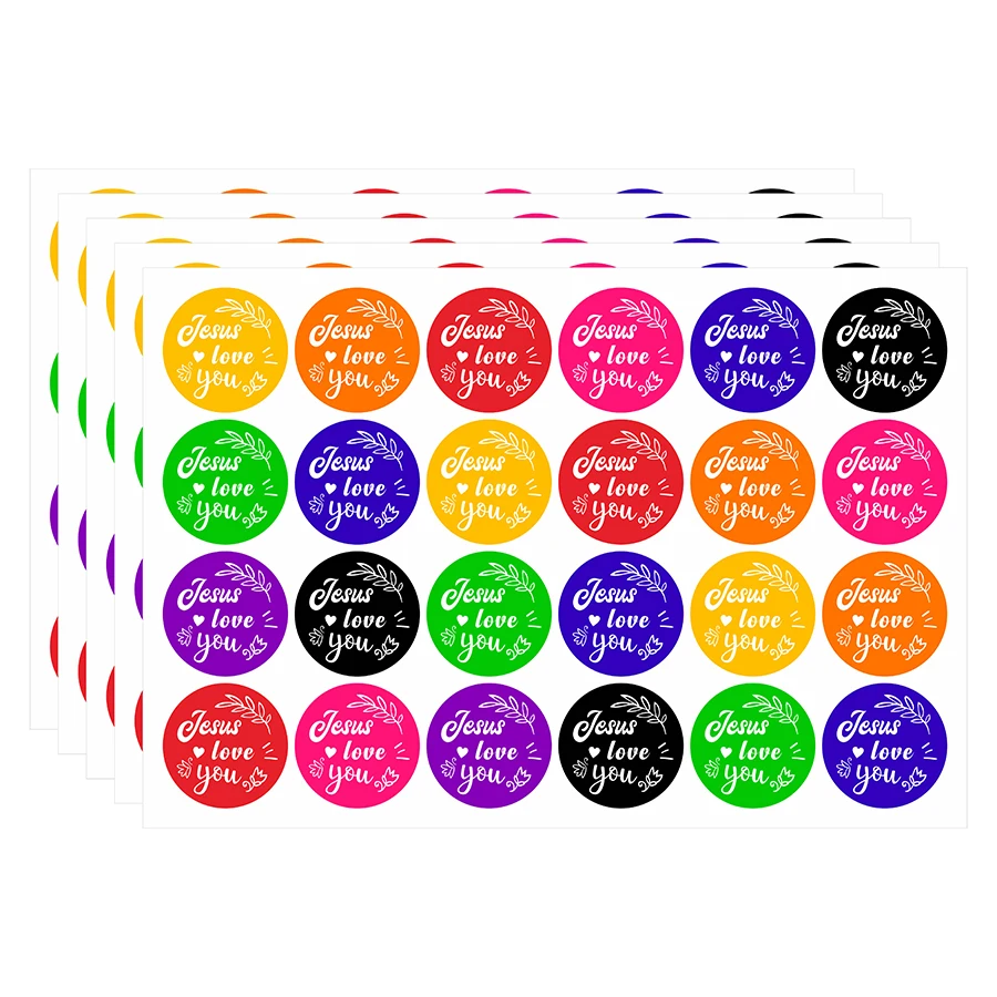 

120 шт. красочные наклейки «Jesus Loves You» — круглые этикетки Faith для подарков, конвертов, карточек, скрапбукинга и DIY