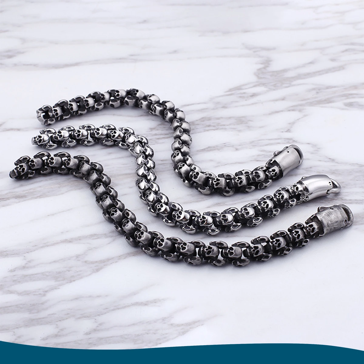 Retro Titanium Steel Skull Bracelet for Men - Trendy Gothic Stainless Steel Ghost Bracelet - Sizes 7.3