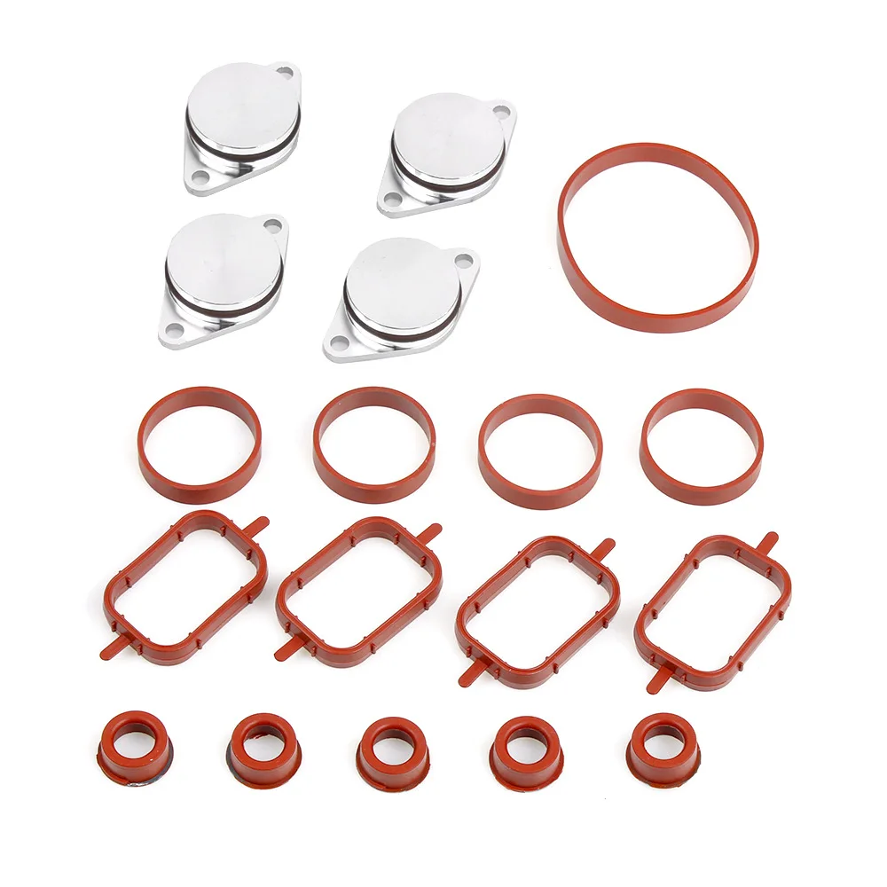 For BMW M57 E39 E60 E46 E38 E53 E83 E70 E71 E92 X3 X5 X6 Swirl Flap Blanks Plate & Intake Inlet Manifold Gasket Seal 22/33mm 4pc
