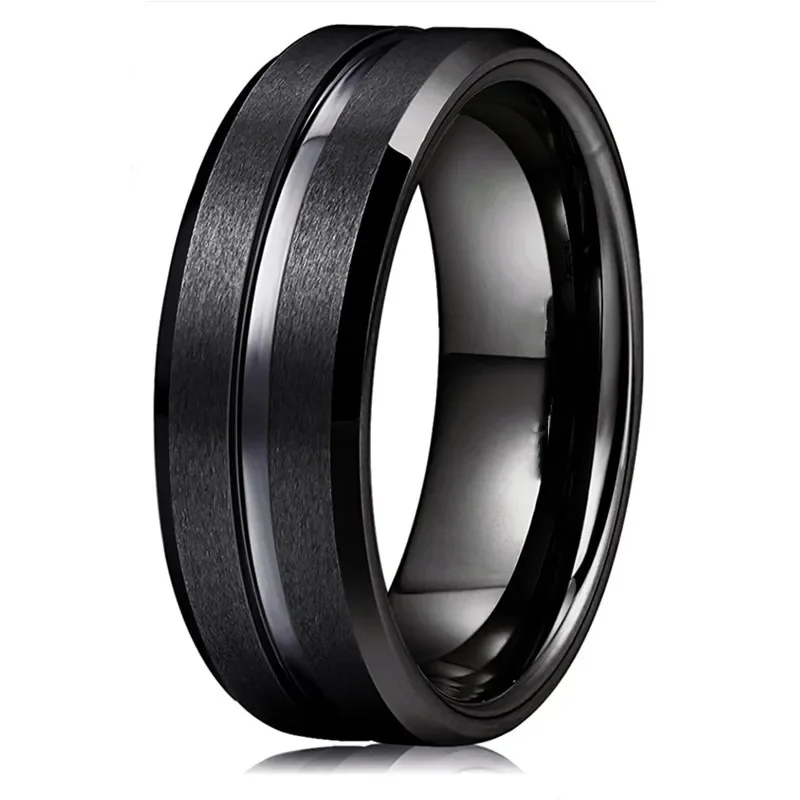 Anel de noivado de tungstênio preto para homens, banda de casamento, borda chanfrada, jóias da moda,