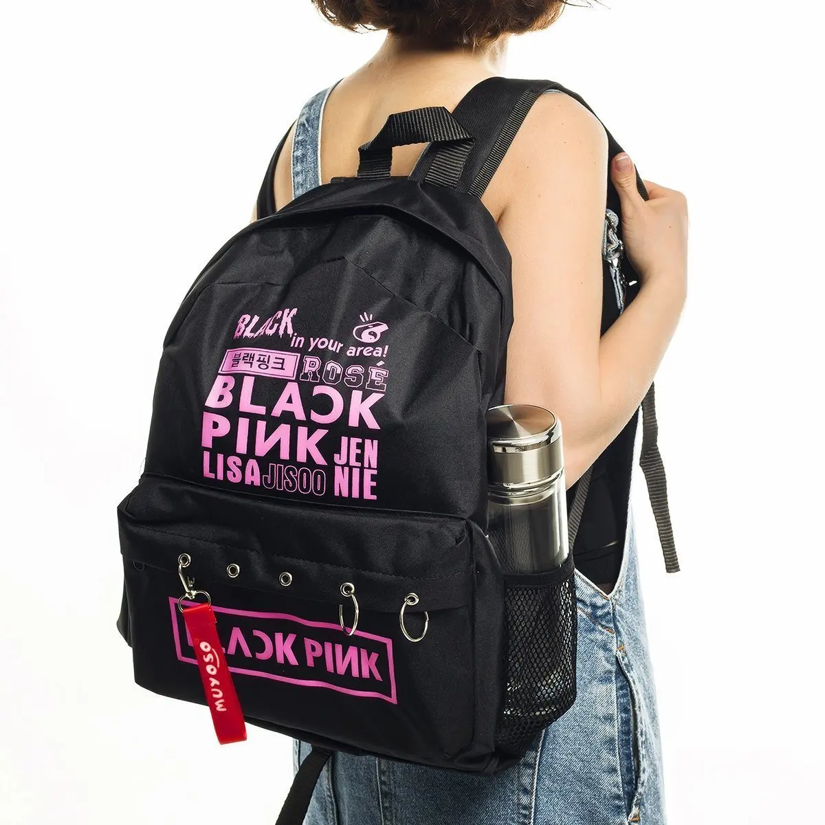 Preto rosa unissex escola diária Young Temalı Piersing e mochila de corrente bolsa escolar