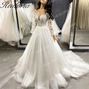 elegant A line wedding dress V neck long sleeve lace beading bride dress Robe De Mariee Wedding Bride Dress long train