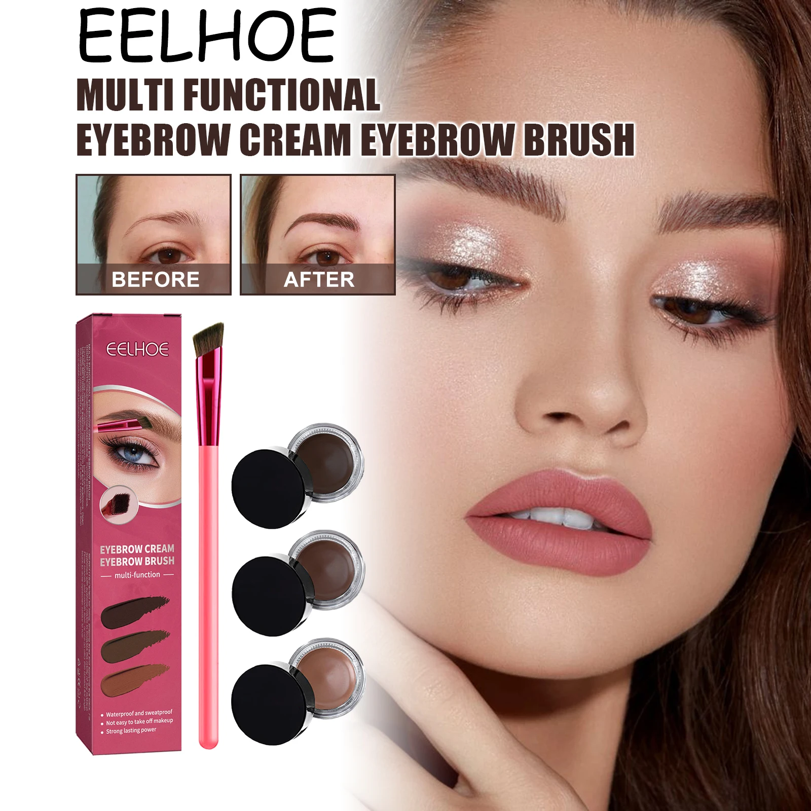 EELHOE – ensemble de crème à sourcils multifonctionnelle, maquillage durable, imperméable, résistant à la sueur, lissant, avec brosse