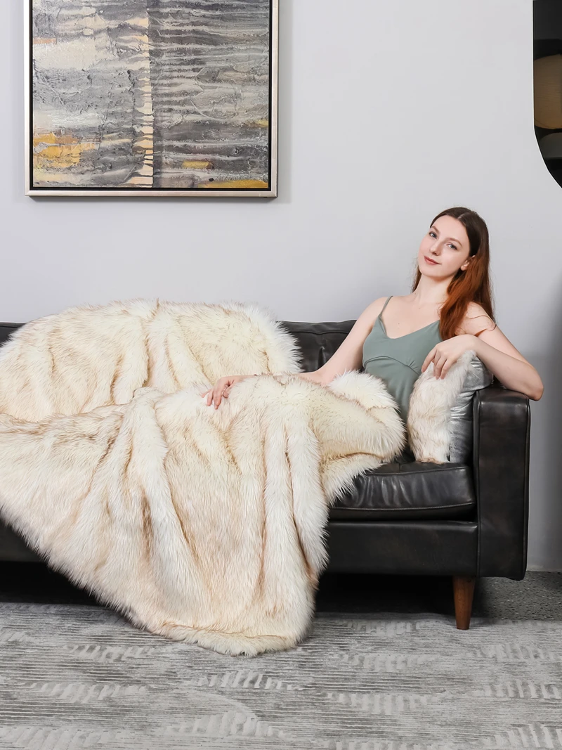 Lightweight and Comfortable Super Soft Plush Furry Faux Fur Throw Blanket for Sofa Living Room Bedroom and Home Decor