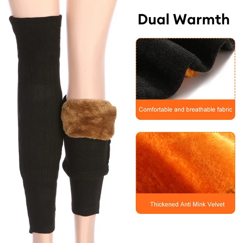 Thick Warm Wool Kneepad Leg Guard Cashmere Knee Protector Windproof Coldproof Leg Warmers for Women Men KneeCap Leg Sleeves