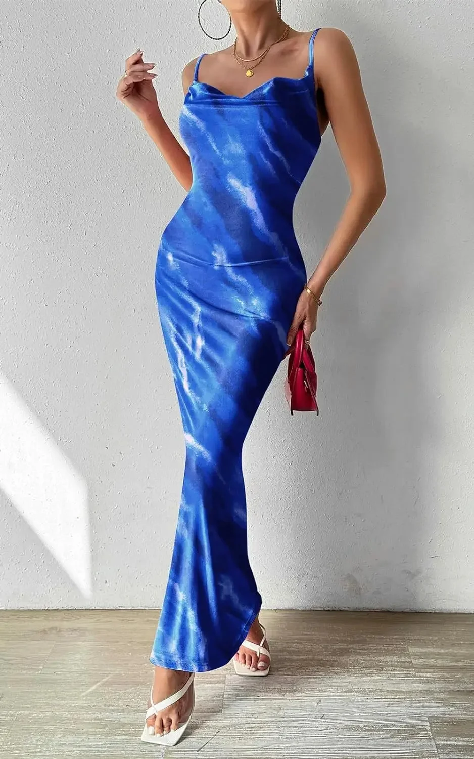 Sukienki damskie Blue Jean Print Sleeveless Strapless Midi Bodycon Maxi Dress 2024 Sexy Vestidos Club Party Evening Sundress — zdjęcie 2