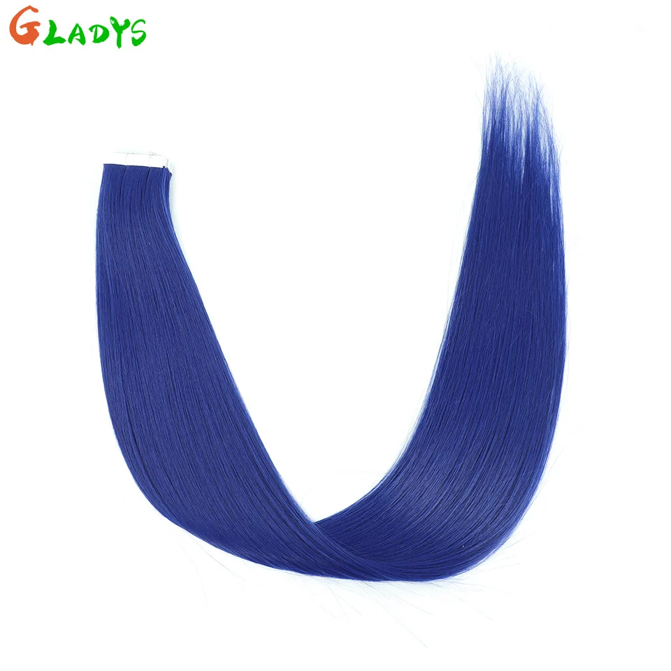 شريط أزرق مستقيم في وصلات الشعر، شريط لاصق مزدوج الجوانب من الألياف بدرجة حرارة عالية، وصلات شعر صناعية للنساء