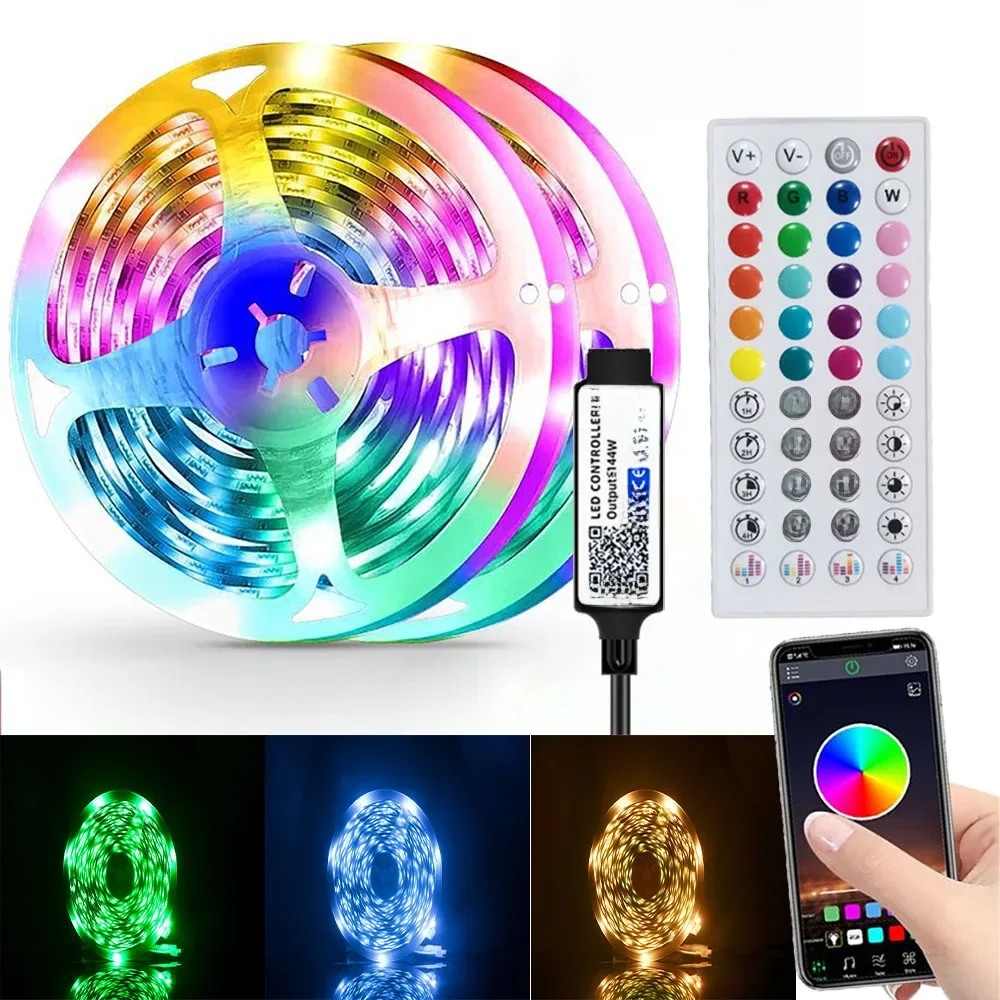 Bande lumineuse LED RGB, avec contrôle d'application Bluetooth Mobile, 44 touches, lumière changeante de couleur, décoration de salle, TV SMD550