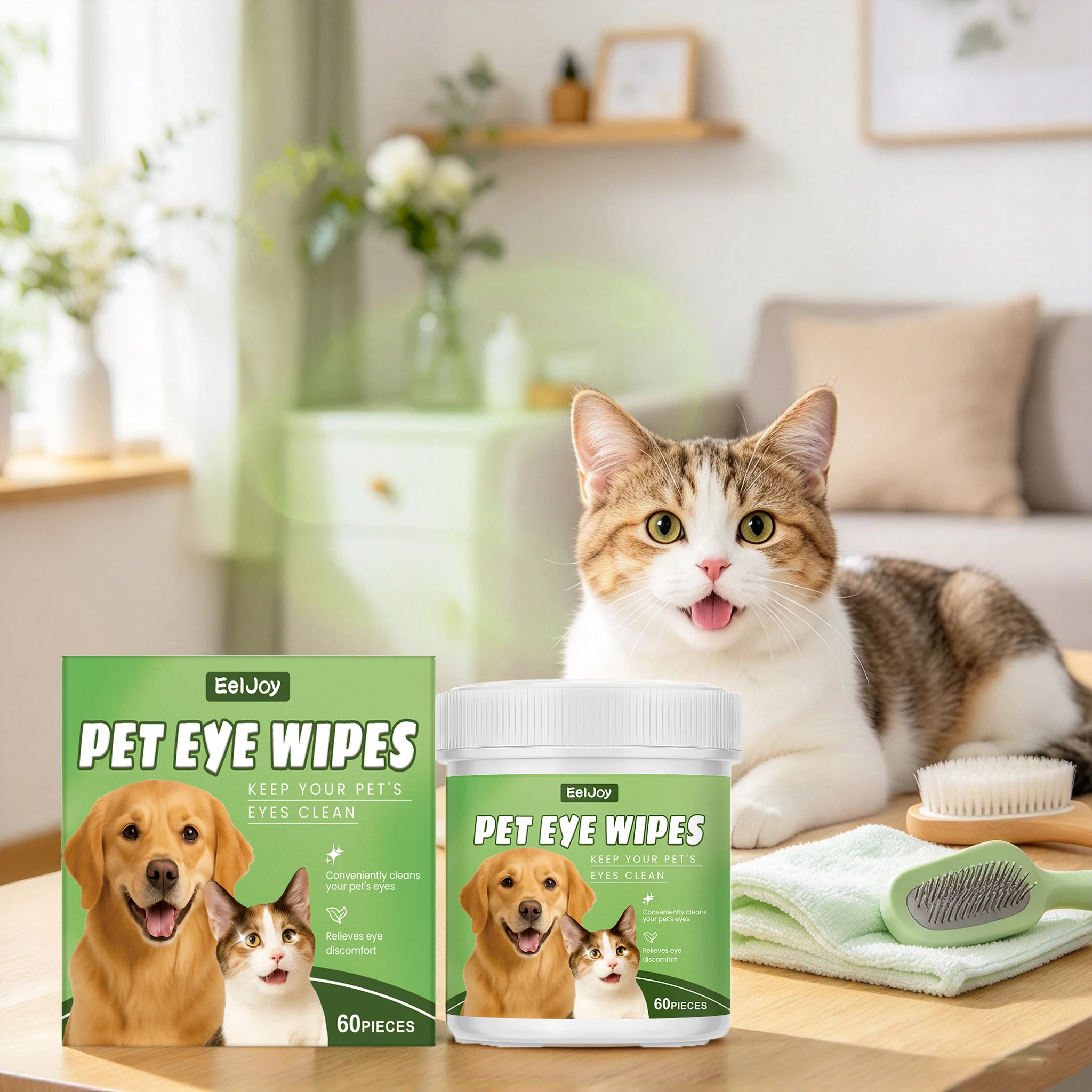 60PCS Pet Eye Cleaner Pad Mild Formula Non-irritating Remove Tear Stain Dissolve Dirts Eliminate Odors No-rinse Pet Multipurpose Cleaner Pads