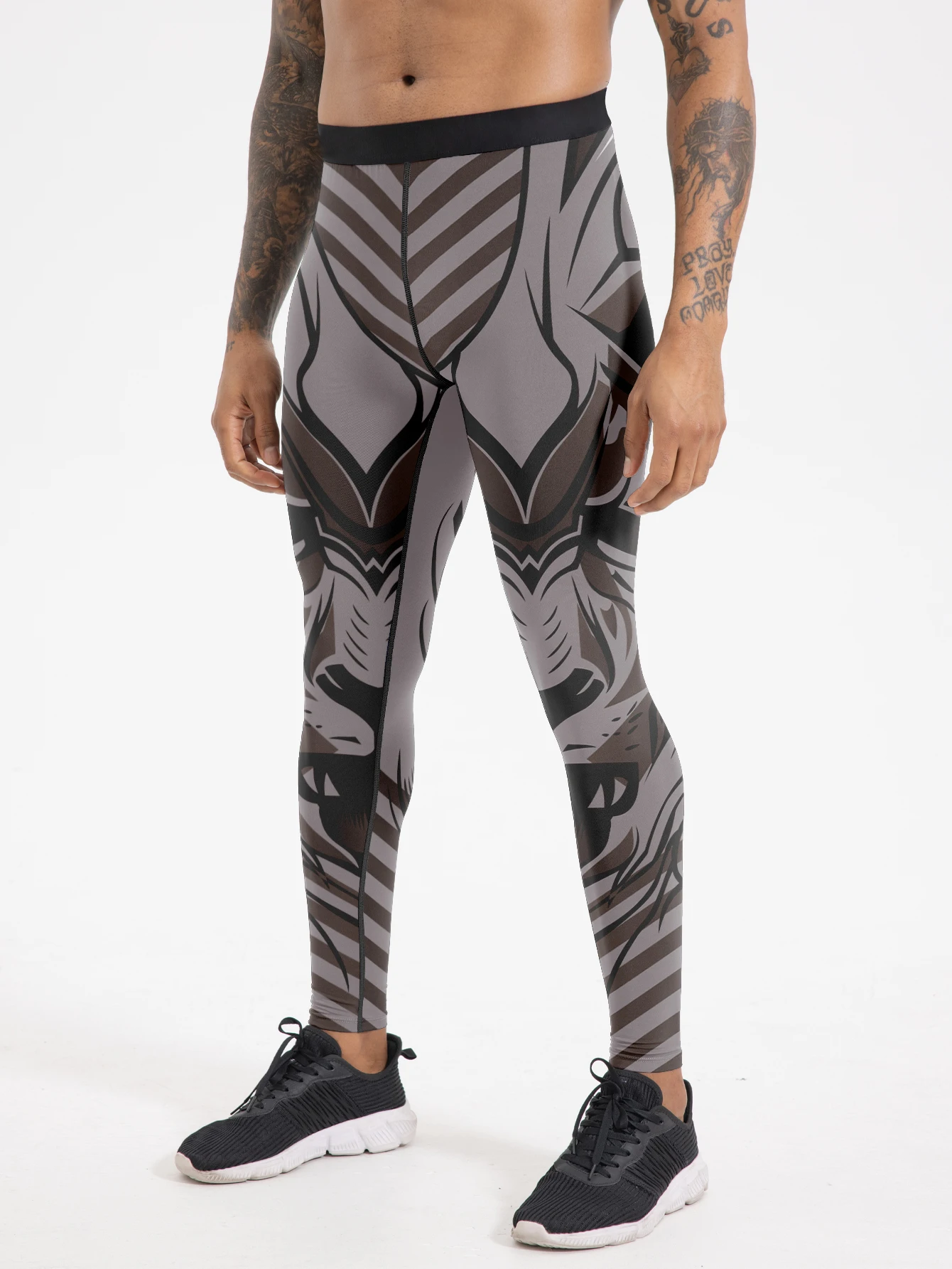 بنطال لياقة بدنية مطبوع كاجوال للرجال، تصميم حزام خصر مرن، قماش محبوك مرن قليلاً، قصة جاهزة، طوال الموسم للياقة البدنية #1