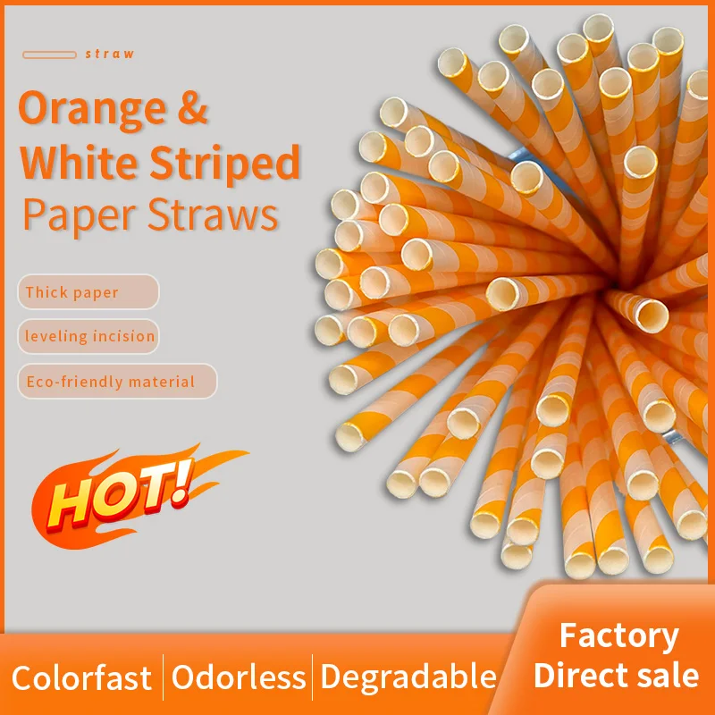 1,600 Orange and White Striped Disposable Paper Straws,Happy Party Companions for Juice, Coffee, and Drinks