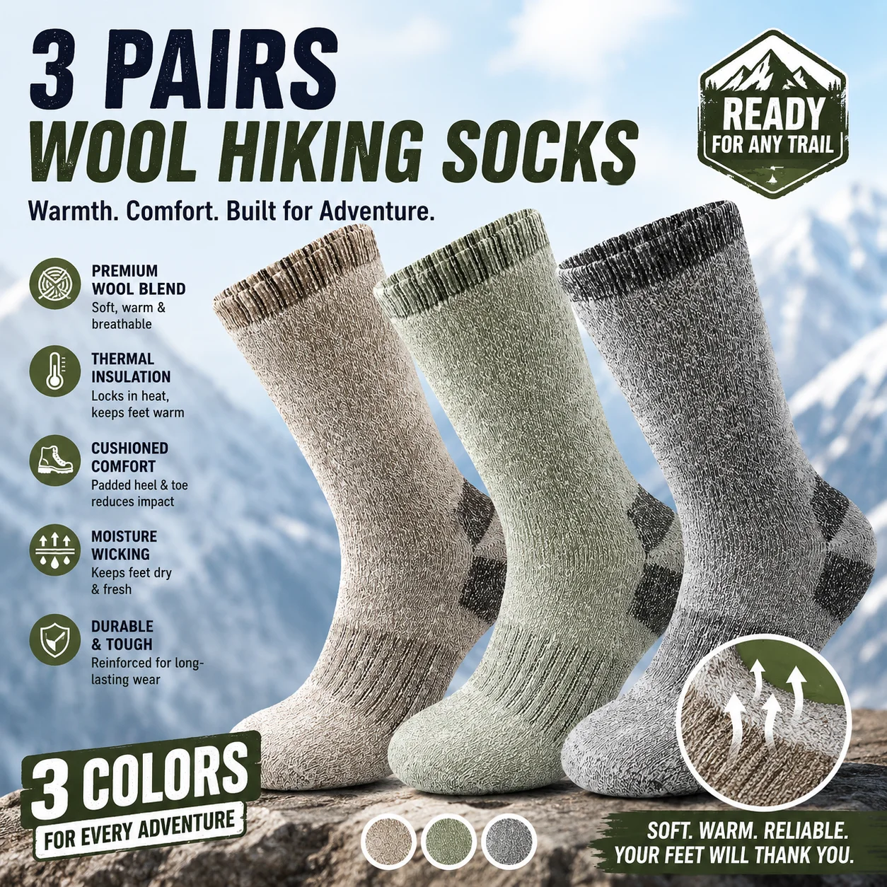 Merino Wool Hiking Socks 3 Pai - Thermal Sock Wool recension och pris