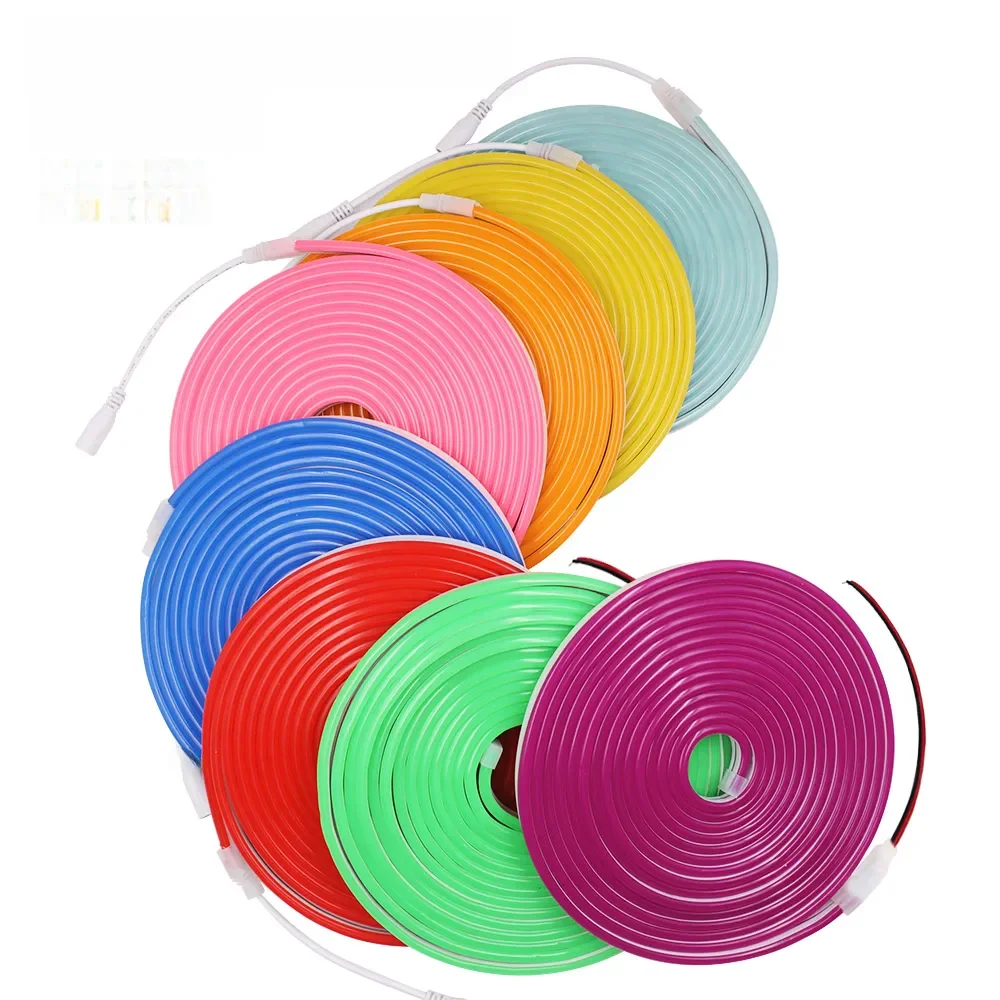 12V 24V LED Neon Licht Streifen Wasserdicht Neon Zeichen 6X12mm Silikon Lichterketten Flexible Lampe Dekoration mit DC Stecker/2pin Draht