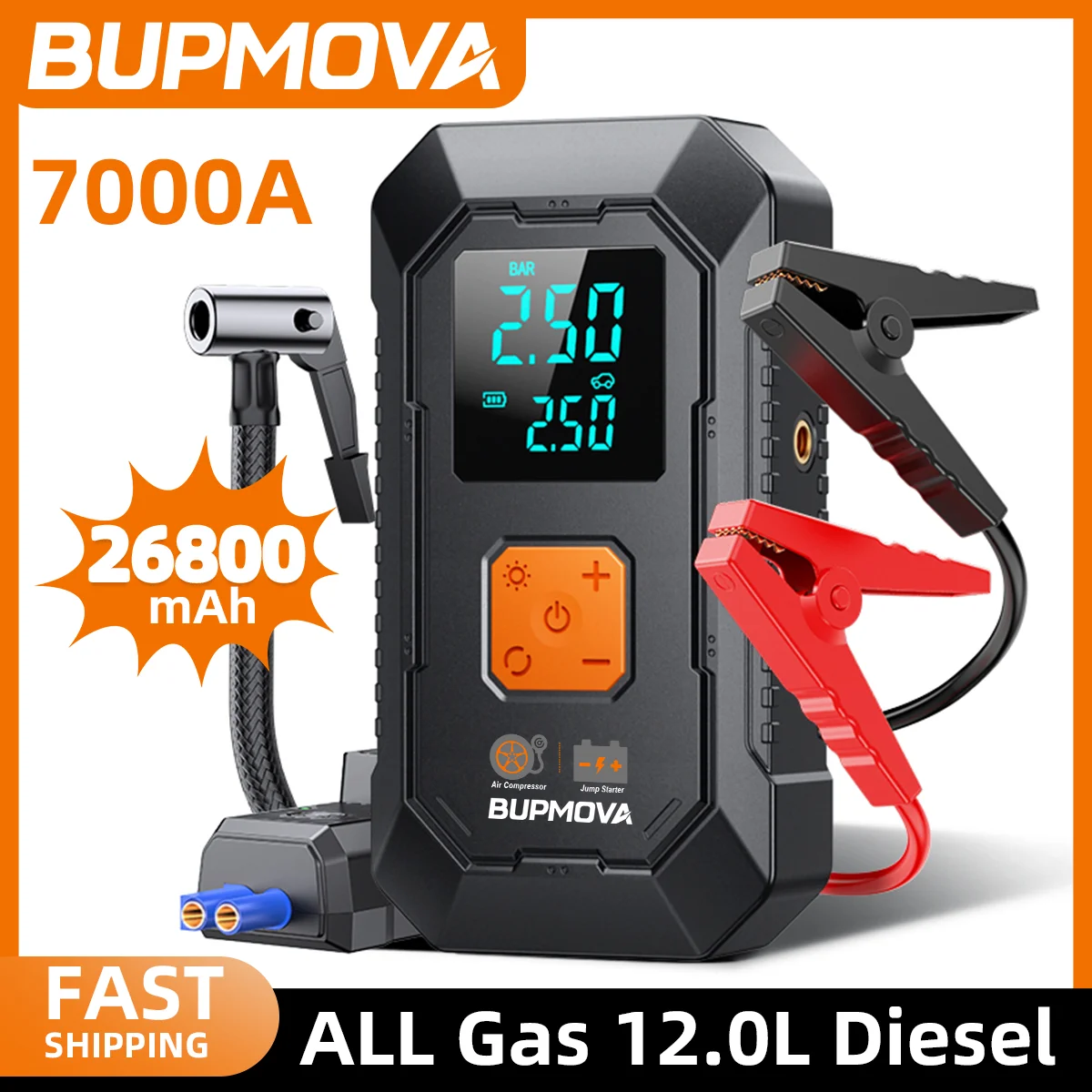 Car Jump Starter Power Bank Portable 150PSI Air Pump Car Battery Emergency Boosters Starting Device Car Starter 26800mAh