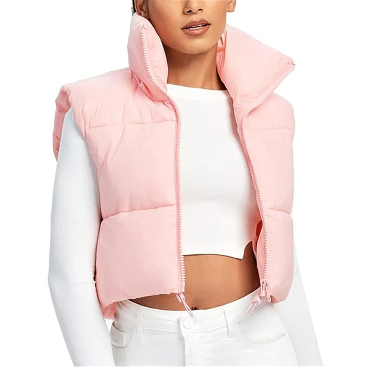 Gilet corto in cotone da donna autunno inverno Colletto corto alla coreana Gilet trapuntato senza maniche caldo Giacca da viaggio all'aperto Top 2025