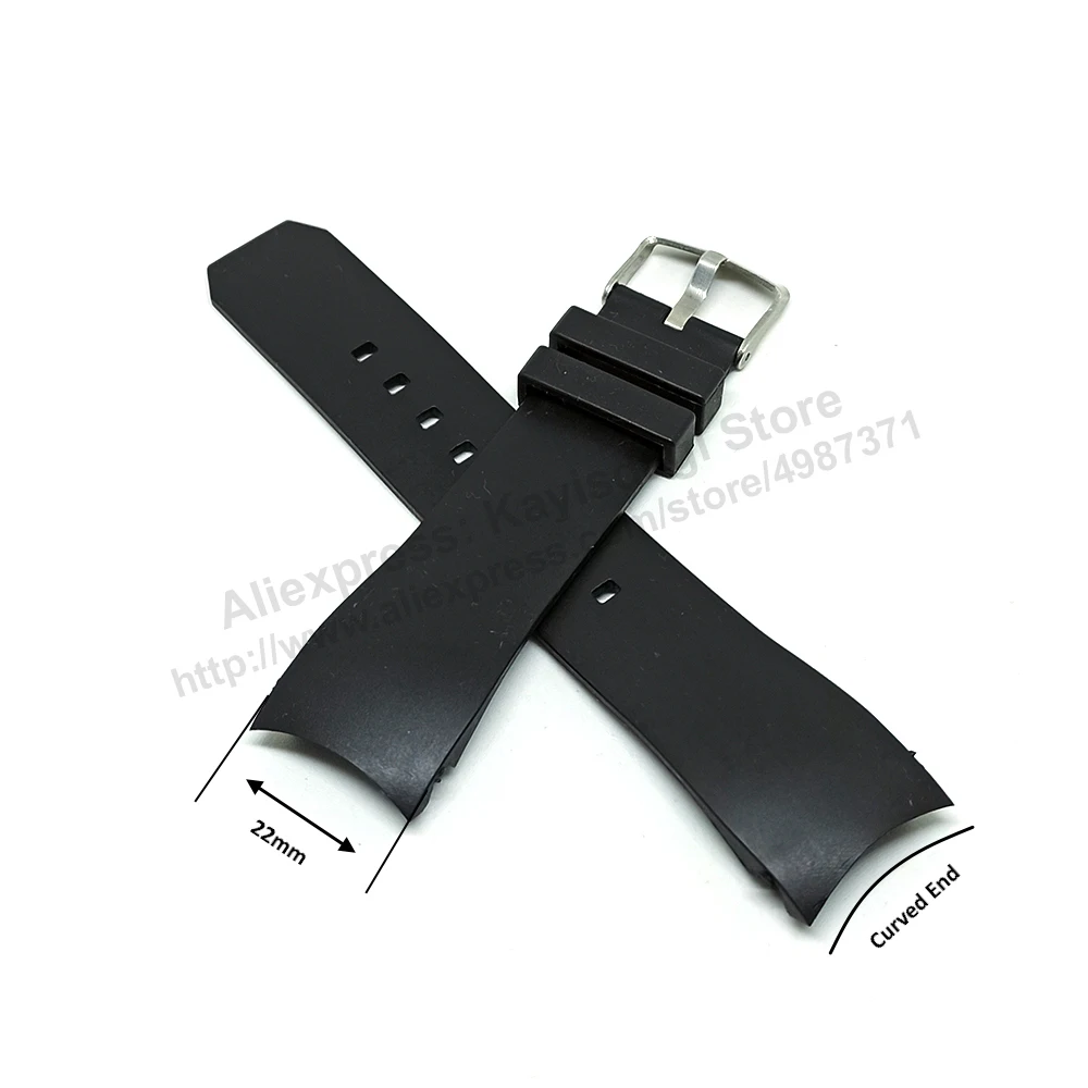 22mm Black Rubber Silicone Replacement Curved end Watch Band Strap - Fits/For Jacob & Co Ghost