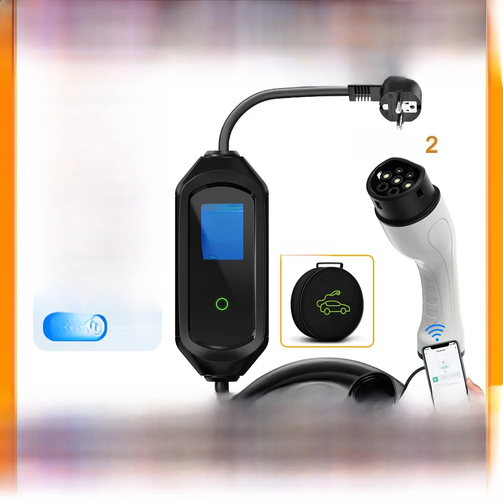 AFYEEV EV Tragbares Ladegerät Typ2 IEC62196-2 Steckverbinder 16A 1Phase 3,6KW EU-Stecker Ladestation für Elektrofahrzeuge