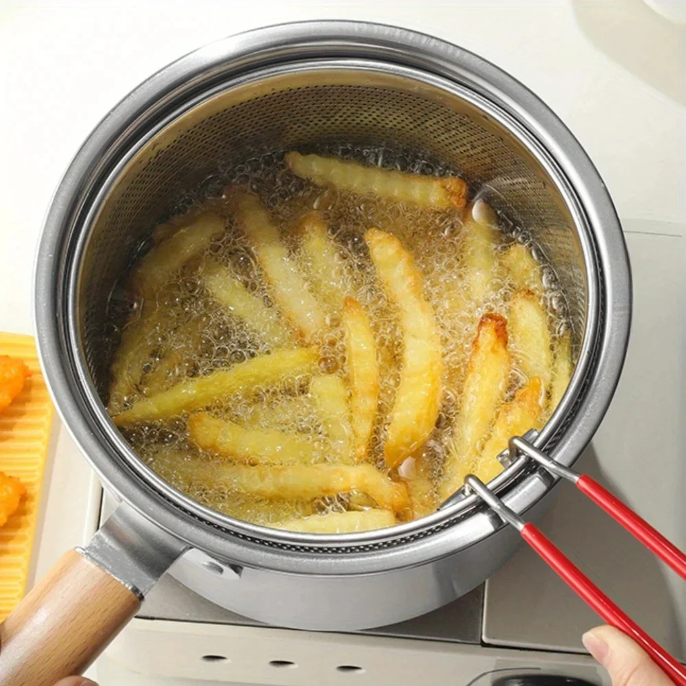Batterie de cuisine polyvalente en acier inoxydable, avec panier à frire et couvercle en verre, casserole antiadhésive 304 SUS, friteuse, poêle à lait